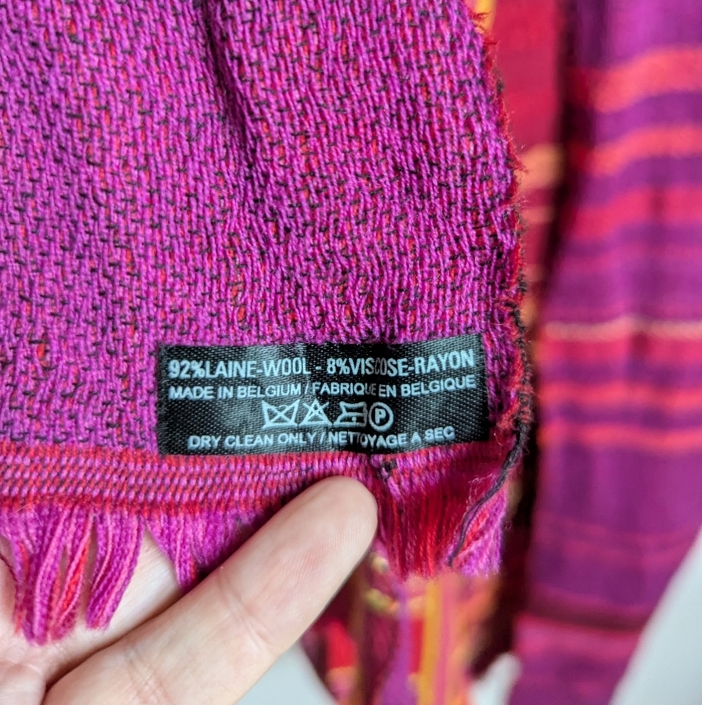 KENZO Red Pink Tartan Plaid Wool Reversible Luxury Blanket Scarf - Picture 5 of 7